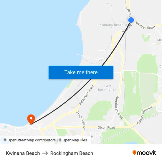 Kwinana Beach to Rockingham Beach map