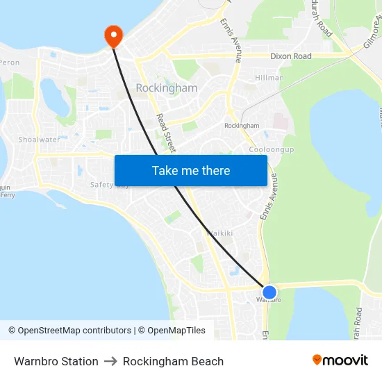 Warnbro Station to Rockingham Beach map
