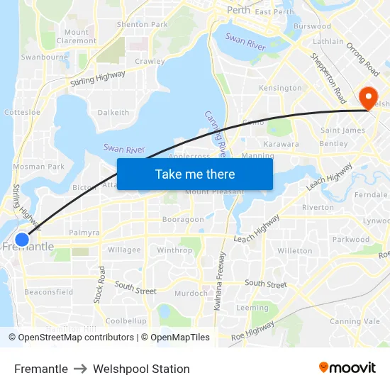 Fremantle to Welshpool Station map