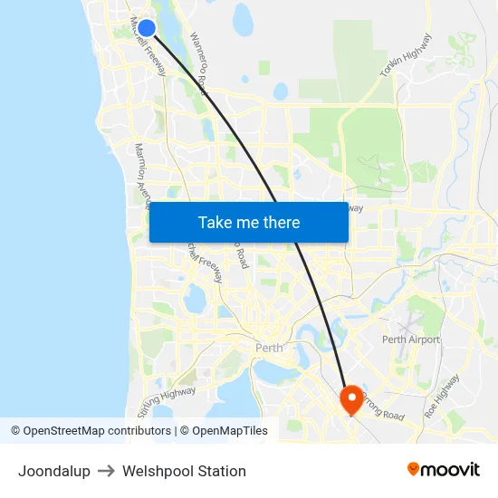 Joondalup to Welshpool Station map