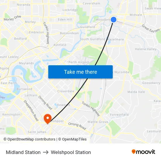 Midland Station to Welshpool Station map