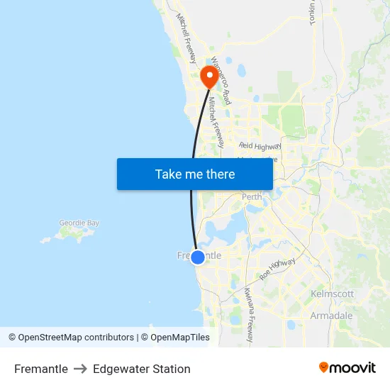Fremantle to Edgewater Station map