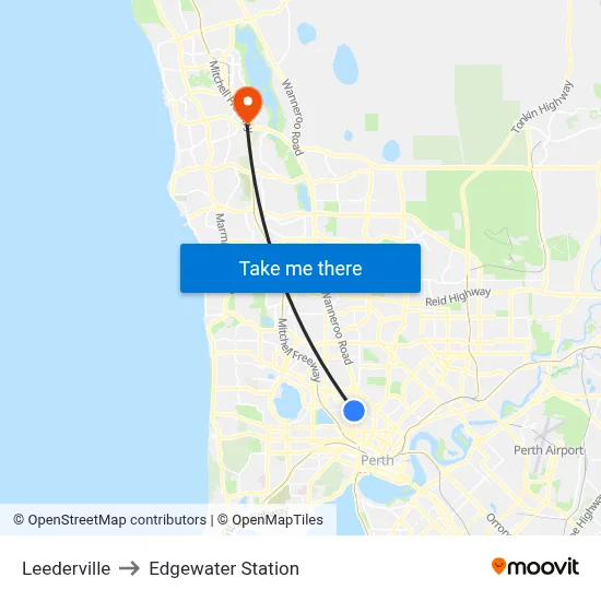 Leederville to Edgewater Station map