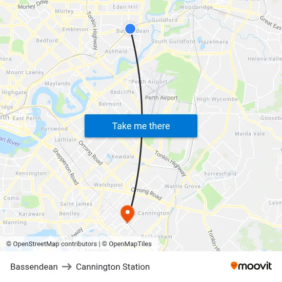 Bassendean to Cannington Station map