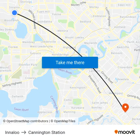Innaloo to Cannington Station map