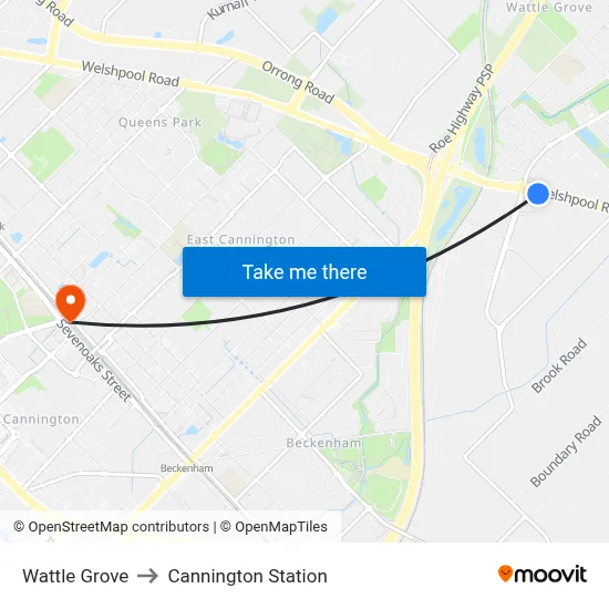 Wattle Grove to Cannington Station map