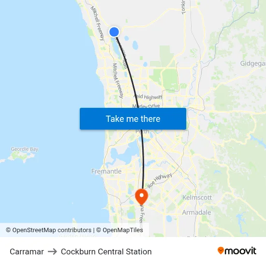 Carramar to Cockburn Central Station map