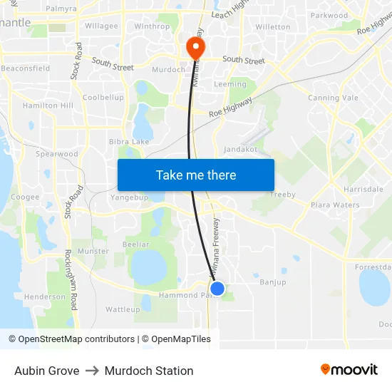 Aubin Grove to Murdoch Station map