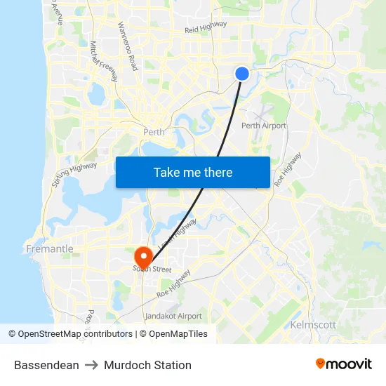 Bassendean to Murdoch Station map