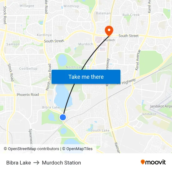 Bibra Lake to Murdoch Station map