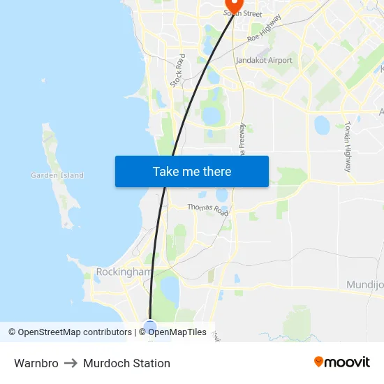 Warnbro to Murdoch Station map