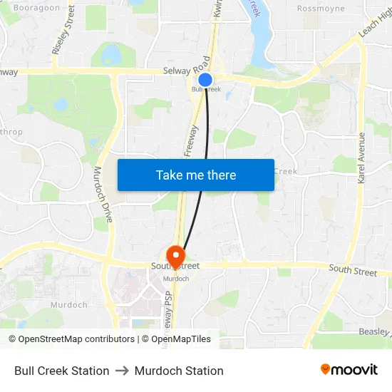 Bull Creek Station to Murdoch Station map