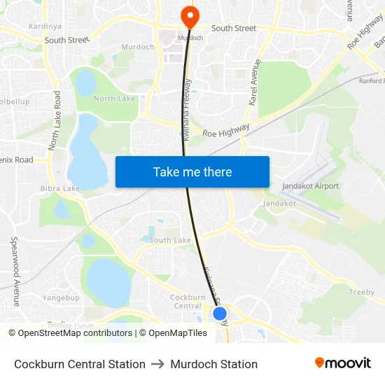 Cockburn Central Station to Murdoch Station map