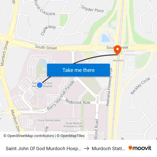 Saint John Of God Murdoch Hospital to Murdoch Station map