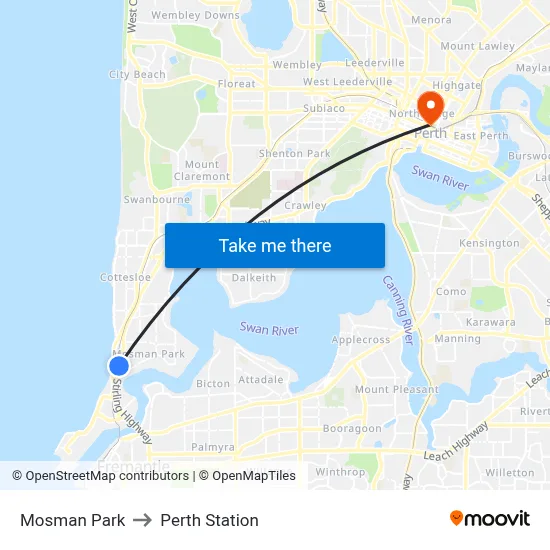 Mosman Park to Perth Station map