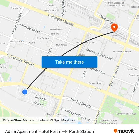 Adina Apartment Hotel Perth to Perth Station map