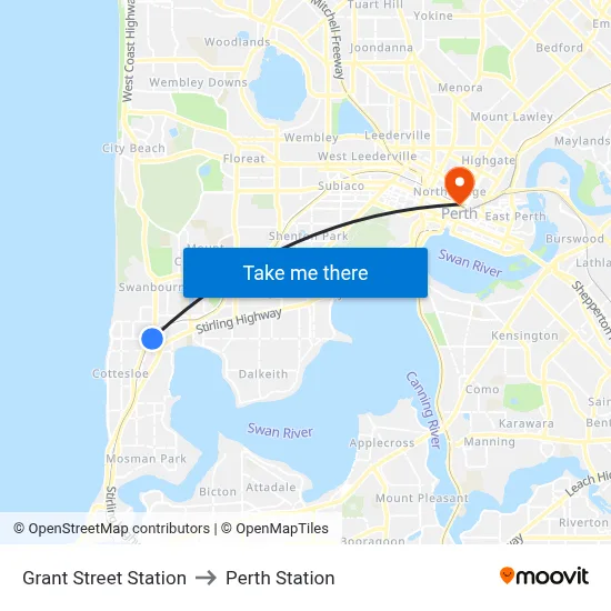 Grant Street Station to Perth Station map
