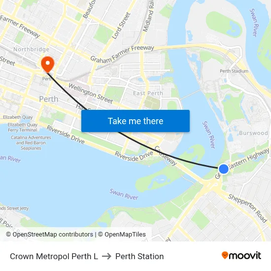 Crown Metropol Perth L to Perth Station map