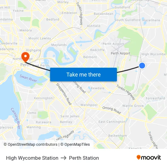High Wycombe Station to Perth Station map