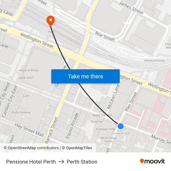 Pensione Hotel Perth to Perth Station map