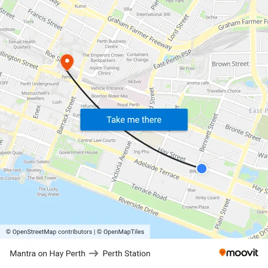 Mantra on Hay Perth to Perth Station map