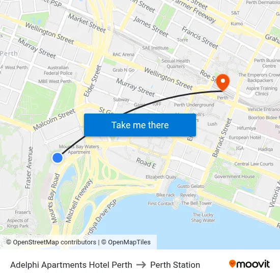 Adelphi Apartments Hotel Perth to Perth Station map