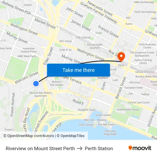 Riverview on Mount Street Perth to Perth Station map