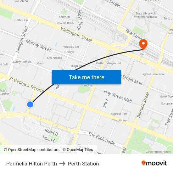 Parmelia Hilton Perth to Perth Station map