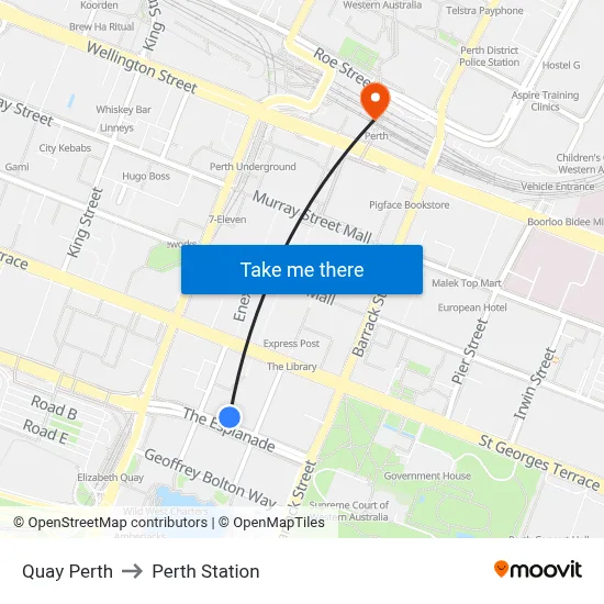 Quay Perth to Perth Station map