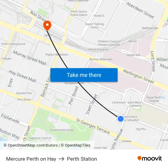 Mercure Perth on Hay to Perth Station map