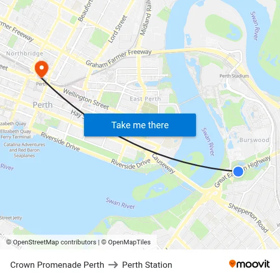 Crown Promenade Perth to Perth Station map