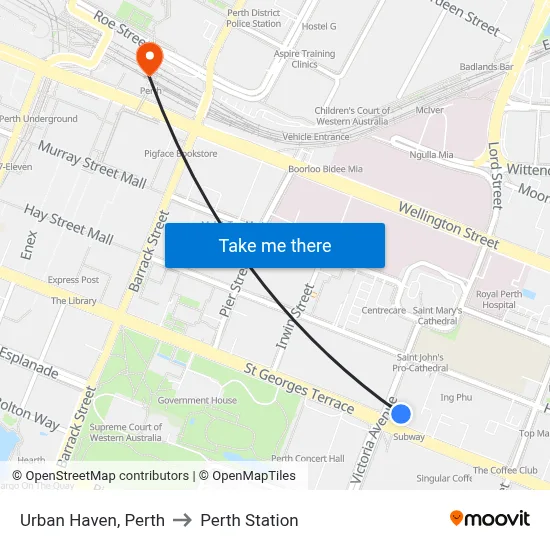 Urban Haven, Perth to Perth Station map