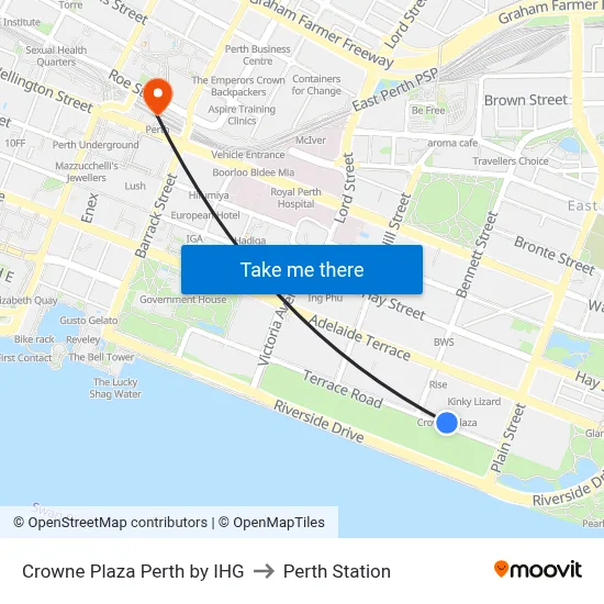 Crowne Plaza Perth by IHG to Perth Station map