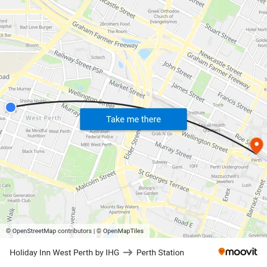Holiday Inn West Perth by IHG to Perth Station map