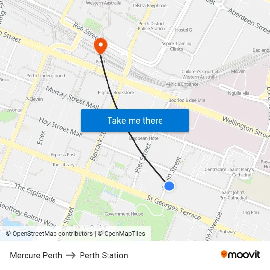 Mercure Perth to Perth Station map