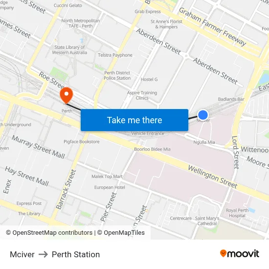 Mciver to Perth Station map