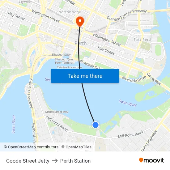 Coode Street Jetty to Perth Station map