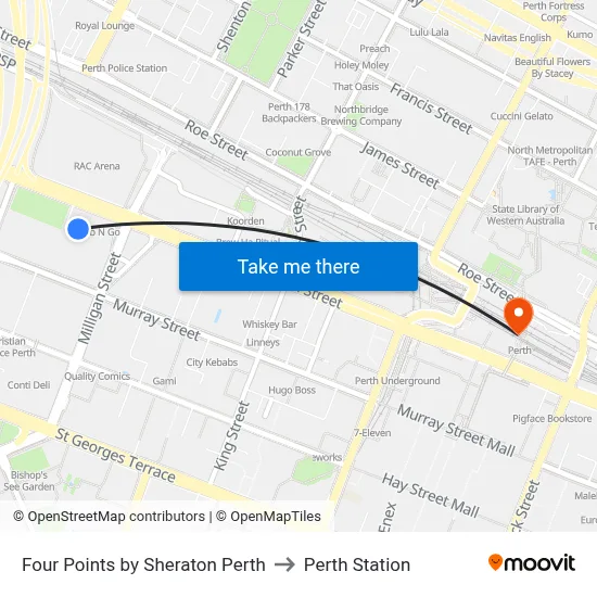 Four Points by Sheraton Perth to Perth Station map