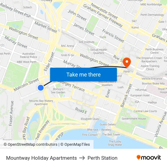Mountway Holiday Apartments to Perth Station map
