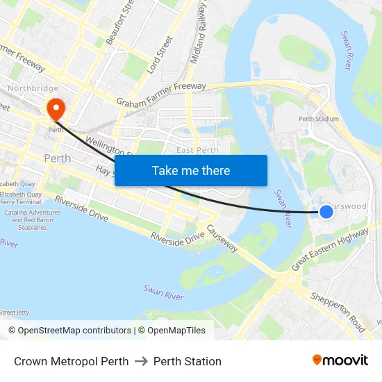 Crown Metropol Perth to Perth Station map