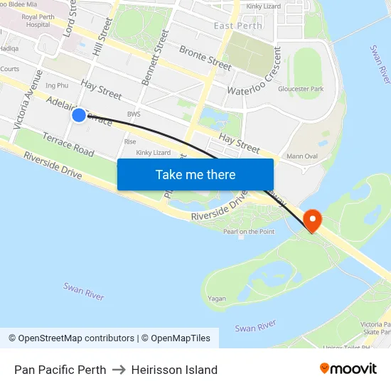 Pan Pacific Perth to Heirisson Island map