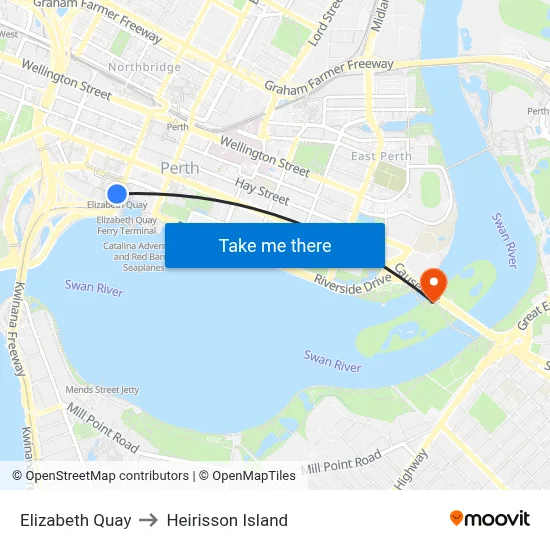 Esplanade to Heirisson Island map