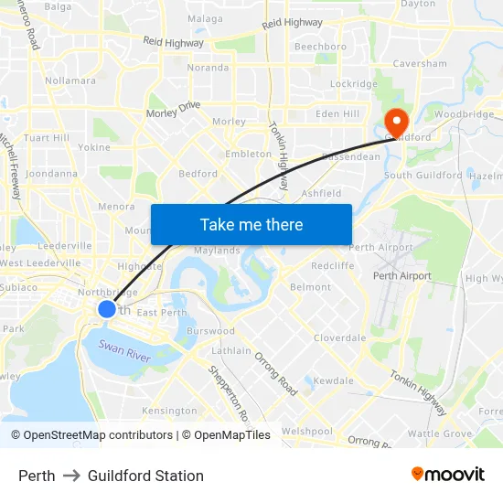 Perth to Guildford Station map