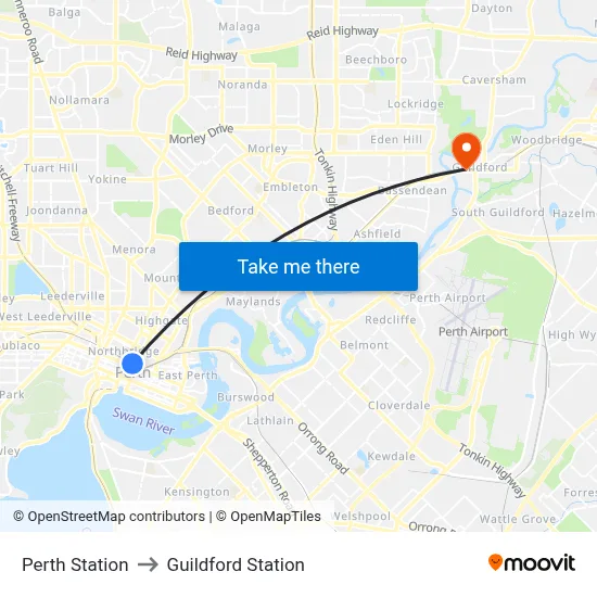 Perth Station to Guildford Station map
