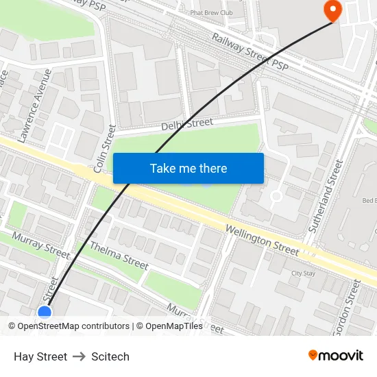 Hay Street to Scitech map