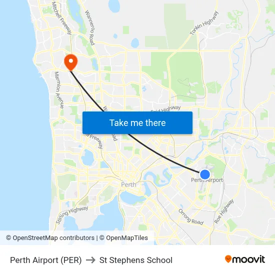 Perth Airport (PER) to St Stephens School map