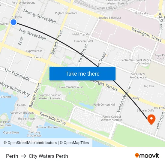 Perth to City Waters Perth map