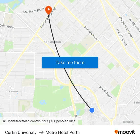 Curtin University to Metro Hotel Perth map