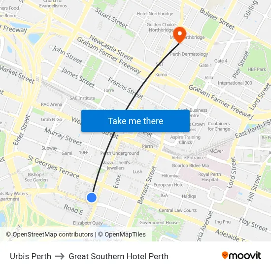 Urbis Perth to Great Southern Hotel Perth map