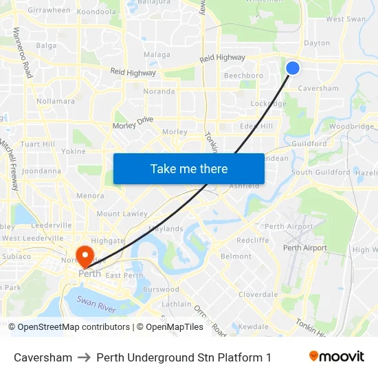 Caversham to Perth Underground Stn Platform 1 map